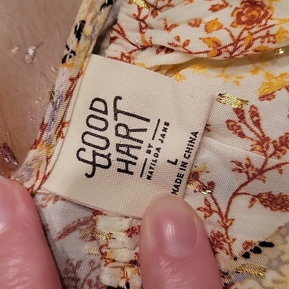 3/$30 Matilda Jane Floral Yellow Patchwork Off Shoulder Peasant Blouse - Picture 7 of 8